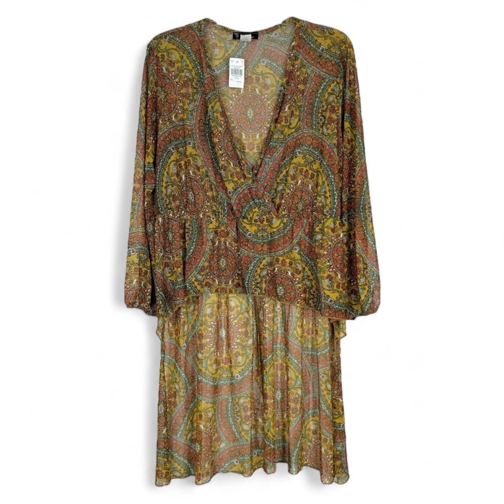 Rainbow All Over Floral‎ Print Mesh Like Top with Long Shirttail Size 3X Stretch